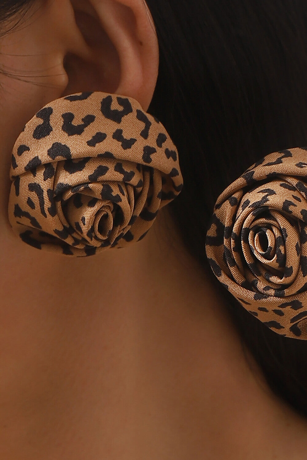 Leopard Print Rose Design Oversize Stud Earrings