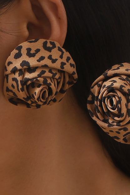 Leopard Print Rose Design Oversize Stud Earrings