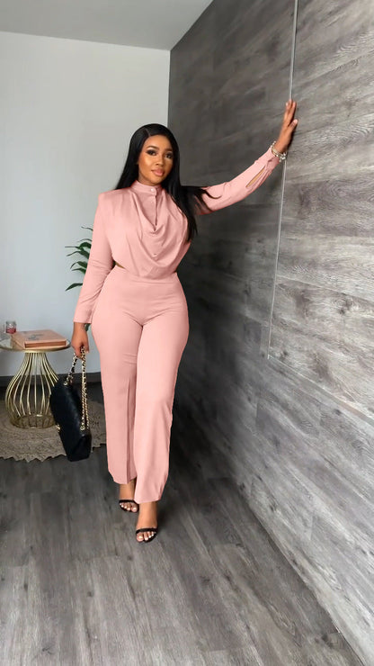 Button Turtleneck Long Sleeve Top Pants Set[Pre Order]