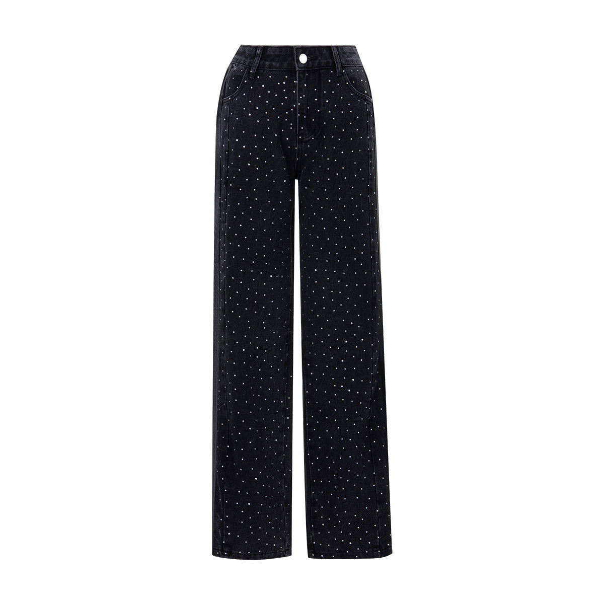 High-Waisted Rhinestone Embellished Side Button Jeans