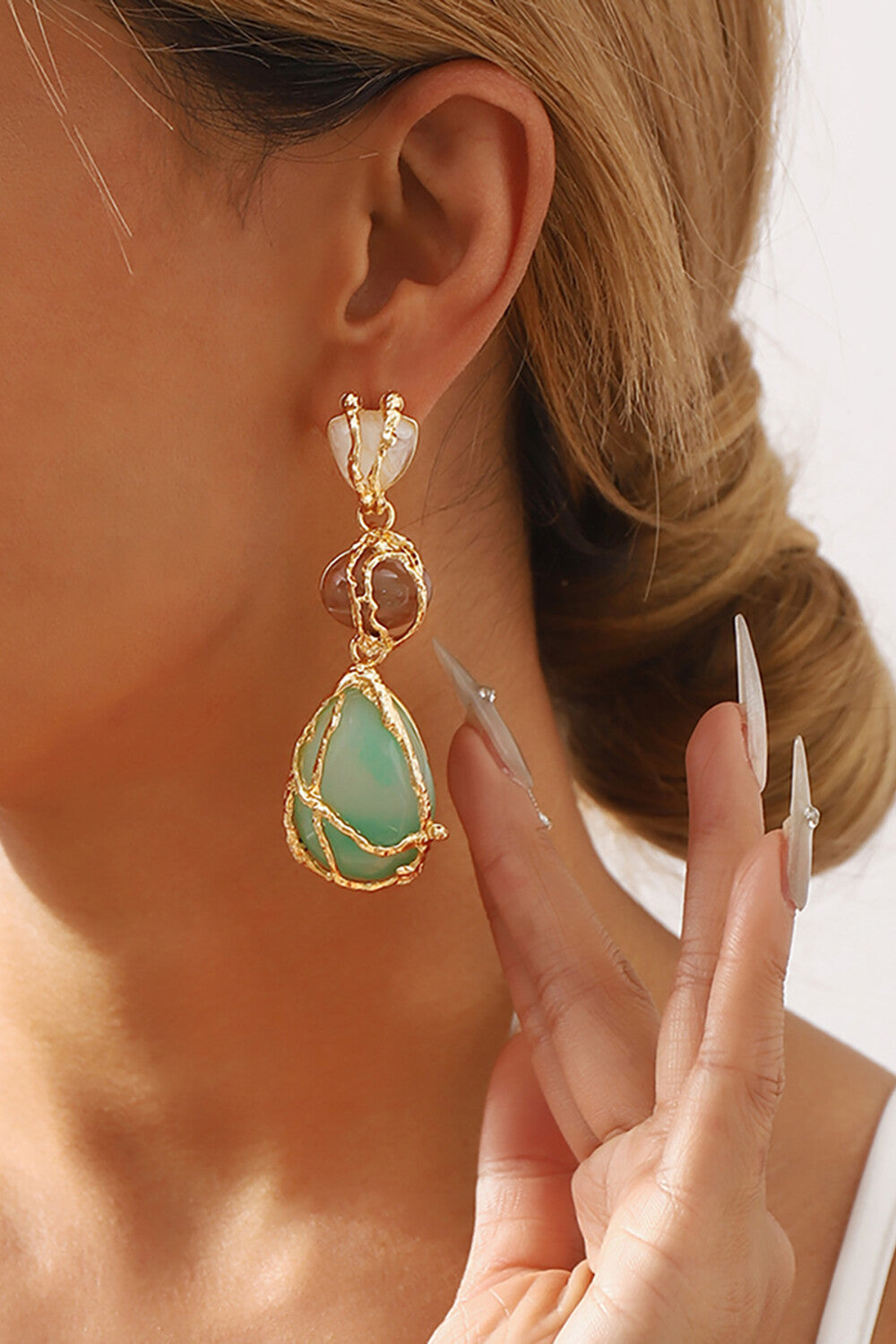 Alloy Wrapped Drop Shaped Pendant Colorblock Dangle Earrings