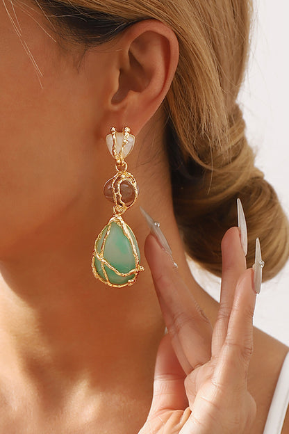 Alloy Wrapped Drop Shaped Pendant Colorblock Dangle Earrings