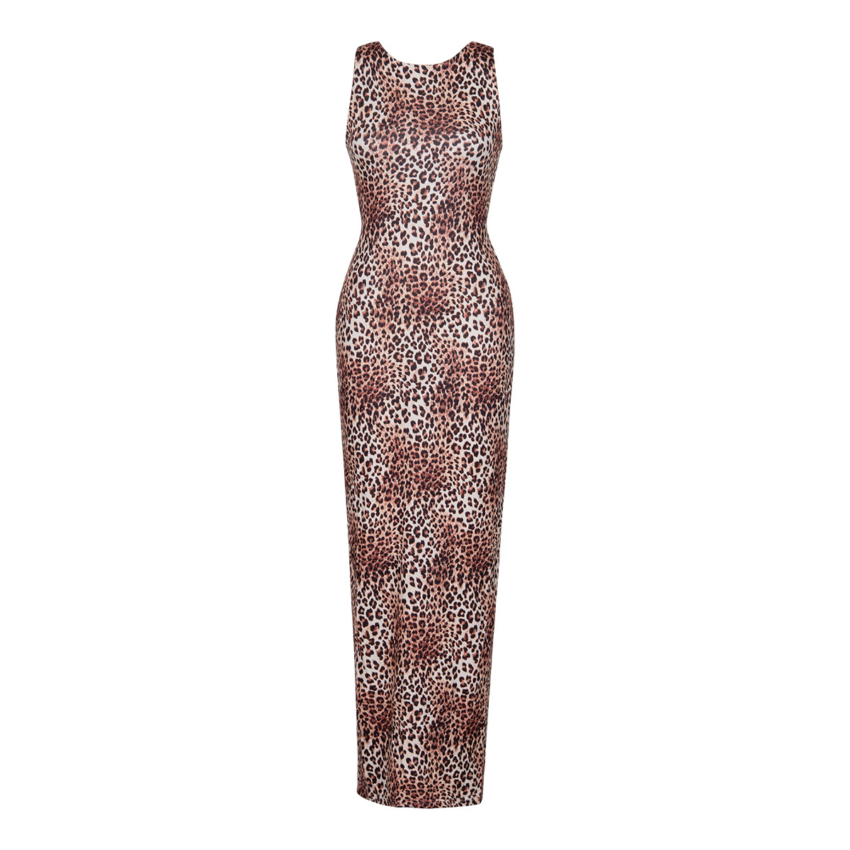 Backless Leopard Print Maxi Dress
